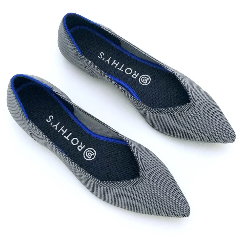 ROTHY Women's Grey Knit The Point Flats 8 - Picture 1 of 9